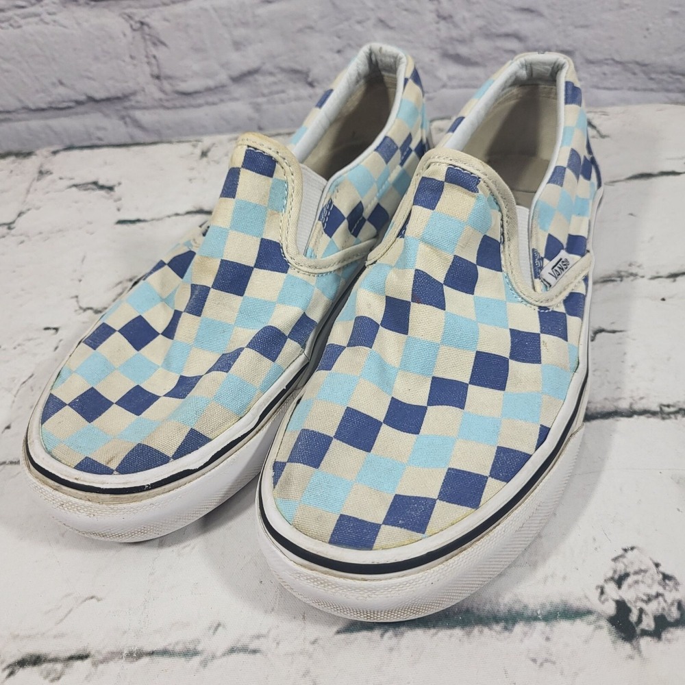 Vans Slip-On Checkerboard Sneakers Blue & White Mens Sz 5 Womens 6.5